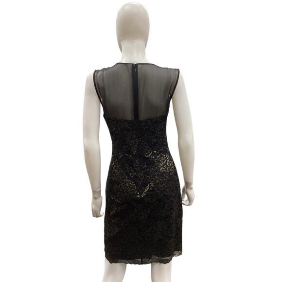 Diane Von Furstenberg Women’s Dress Size 8 Lace Overlay Sleeveless Black & Gold - Picture 3 of 4